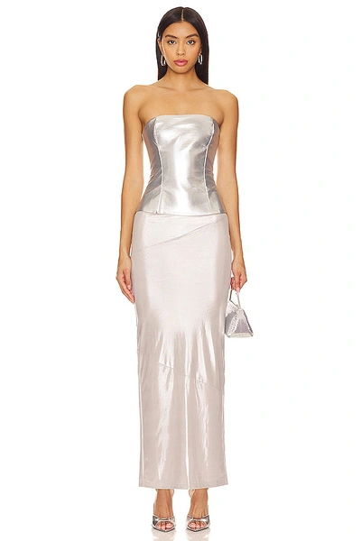Superdown Novi Faux Leather Corset In Silver Metallic