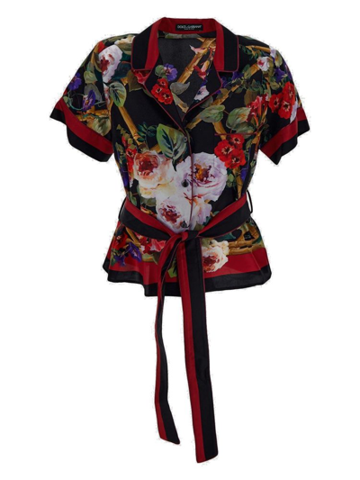 Shop Dolce & Gabbana Floral Printed Belted Shirt In Multi