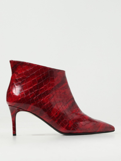 Shop Anna F Crocodile Print Brushed Leather Ankle Boots In Red