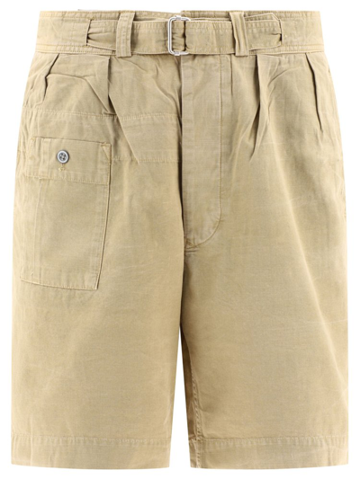 Shop Polo Ralph Lauren Logo Patch Belted Shorts In Beige