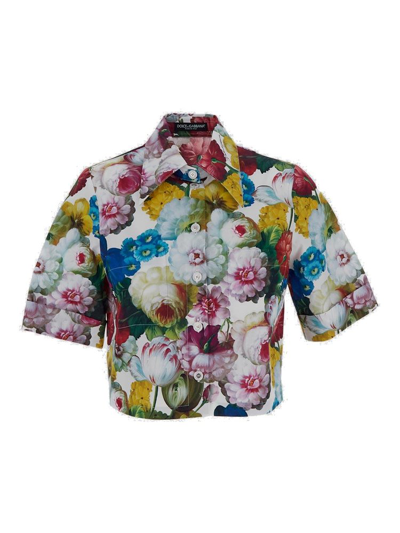 Shop Dolce & Gabbana Floral Printed Cropped Shirt In Multi