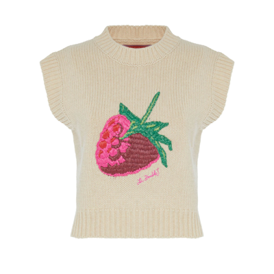La Doublej Lampone Embroidered Knitted Vest In Beige