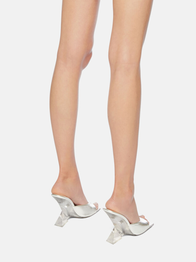 Attico Chic Slip-on Pyramidal Wedge Sandals With 10.5 Cm Heel In Silver/crystal