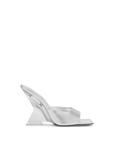 Shop Attico ''cheope'' Silver And Crystal Mule In Silver/crystal