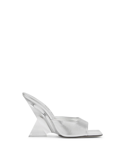 Attico Chic Slip-on Pyramidal Wedge Sandals With 10.5 Cm Heel In Silver/crystal