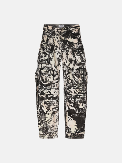 Attico Fern Printed Wide-leg Cargo Jeans In Black/white/soft Pink