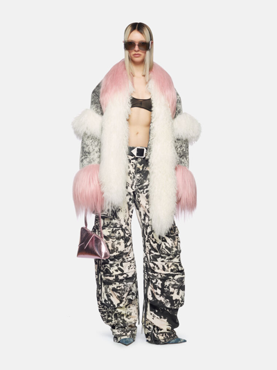 Attico Fern Printed Wide-leg Cargo Jeans In Black/white/soft Pink