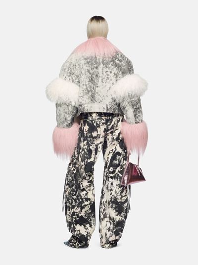 Attico Fern Printed Wide-leg Cargo Jeans In Black/white/soft Pink