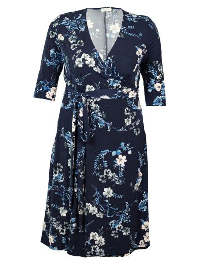 Shop Kiyonna Women's Floral Surplice Midi-dress In French Blue Garden