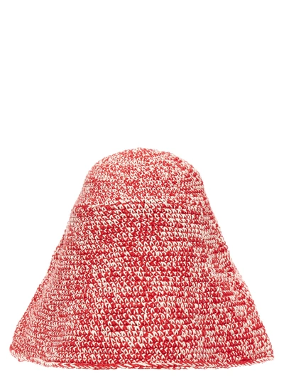 Shop Ganni Bucket Hat Crochet Logo Embroidery Hats Red