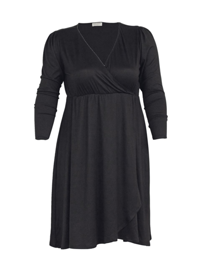 Shop Kiyonna Women's Aster Faux Wrap Dress In Black Noir