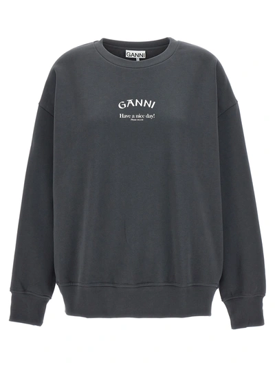 Shop Ganni Have A Nice Day! Sweatshirt Gray