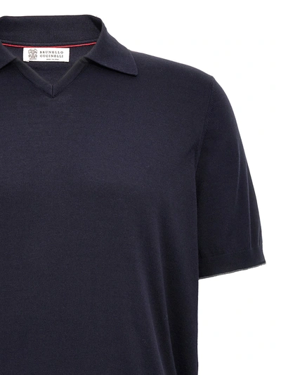 Shop Brunello Cucinelli Knitted  Shirt Polo Blue