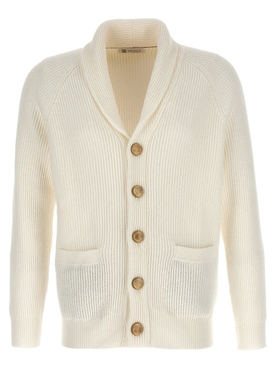 Shop Brunello Cucinelli Logo Buttons Cardigan Sweater, Cardigans White