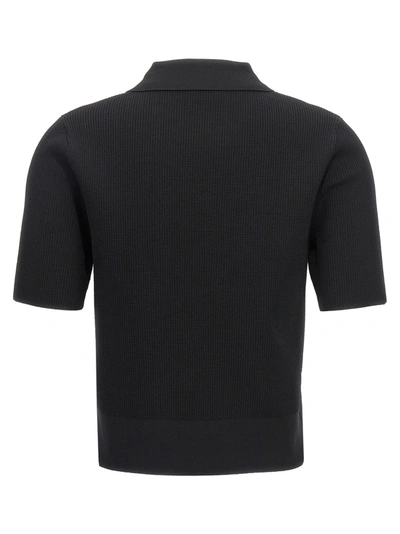 Shop Tory Burch Logo Embroidery Knitted  Shirt Polo Black