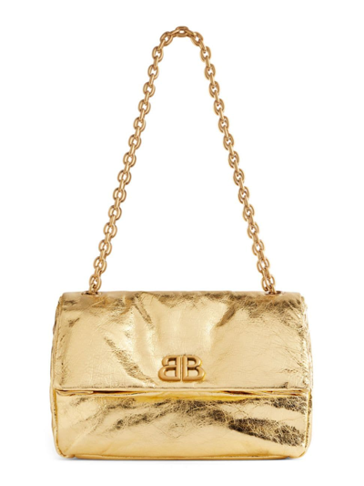 Shop Balenciaga Women's Monaco Small Chain Bag Metallized In Gold