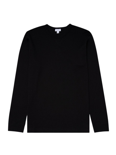 Shop Sunspel Men's Cotton Waffle-knit Sweatshirt In Black