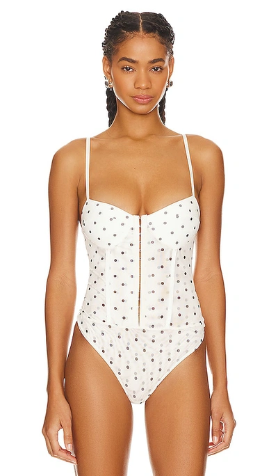 Free People Printed Night Rhythm Bodysuit In White Dot Combo
