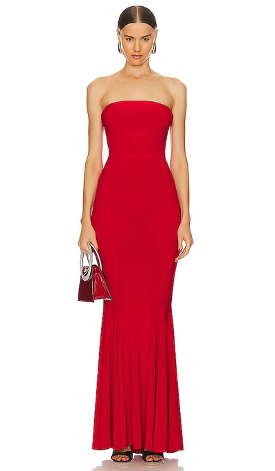 Shop Norma Kamali Strapless Fishtail Gown In Red
