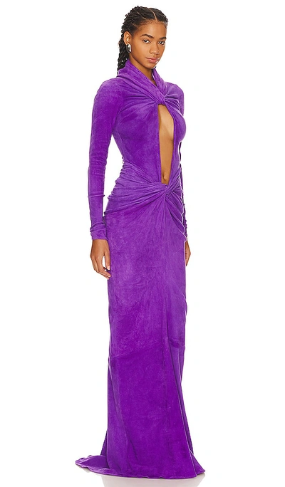 Shop Laquan Smith Long Sleeve Keyhole Gown With Ruched In Grape