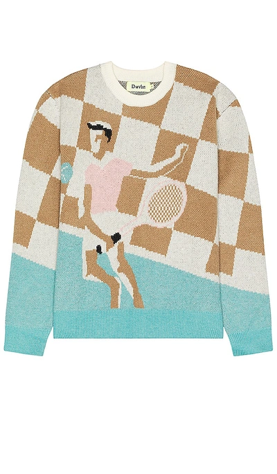 Shop Duvin Design Racket Club Crew Knit Sweater In White
