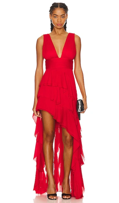 Shop Alice And Olivia Holly Ruffle Dress In Bright Ruby