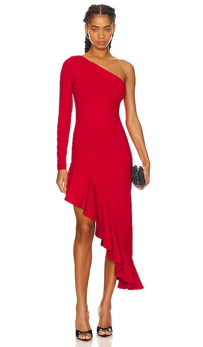 Shop Susana Monaco Ruffle High Low Dress In Perfect Red