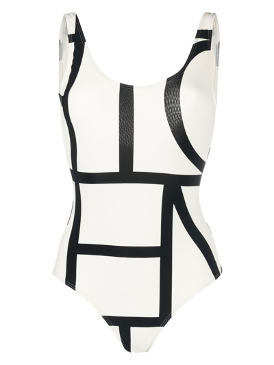 Shop Totême Monogram Swimsuit In White