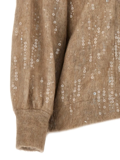 Shop Brunello Cucinelli Sequin Hooded Cardigan Sweater, Cardigans Beige