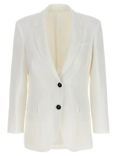 Shop Brunello Cucinelli Single-breasted Linen Blend Blazer Jackets White