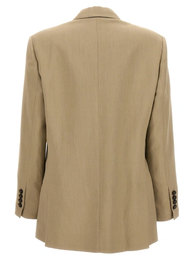 Shop Brunello Cucinelli Single-breasted Linen Blend Blazer Jackets Beige