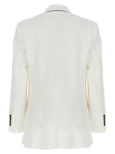 Shop Brunello Cucinelli Single-breasted Linen Blend Blazer Jackets White