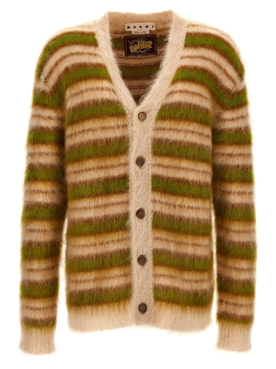 Shop Marni Striped Mohair Cardigan Sweater, Cardigans Multicolor