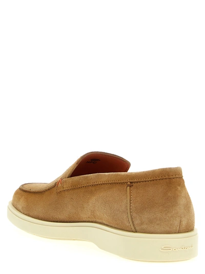 Santoni Brown Suede Loafers With Rubber Sole In Neutral