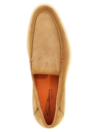 Santoni Brown Suede Loafers With Rubber Sole In Neutral