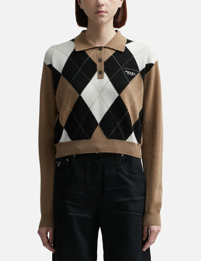 Shop Prada Maglieria Cashmere Argyle Sweater In Multicolor