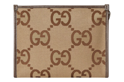 Pre-owned Gucci Jumbo Gg Pouch Pouch Camel/ebony