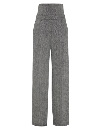 Shop Brunello Cucinelli Women's Irish Linen Chevron Loose Straight Trousers In Grey