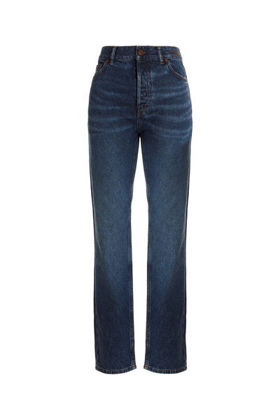 Shop Chloé Women Embroidered Logo Jeans In Blue