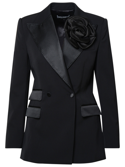 Shop Dolce & Gabbana Blazer In Black Virgin Wool Blend Woman