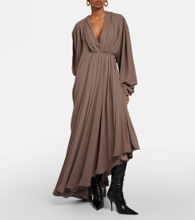 Balenciaga All-in Asymmetric Crepe Maxi Dress In Light Taupe