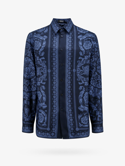 Shop Versace Man Shirt Man Blue Shirts