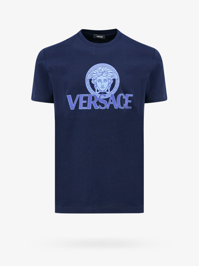 Shop Versace Man T-shirt Man Blue T-shirts