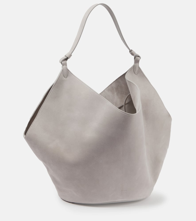 Shop Khaite Lotus Medium Suede Tote Bag In Grey
