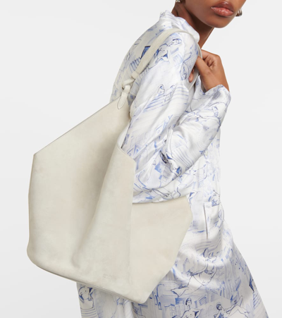 Shop Khaite Lotus Medium Suede Tote Bag In Grey