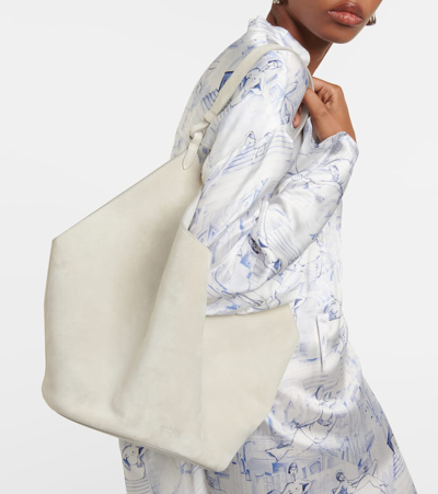 Khaite Lotus Medium Suede Tote Bag In Grey