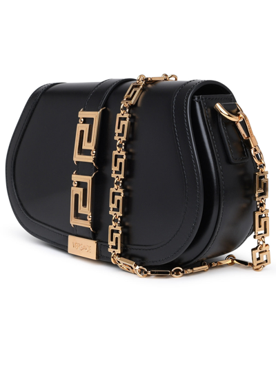 Shop Versace Woman  Black Leather Greca Goddess Bag