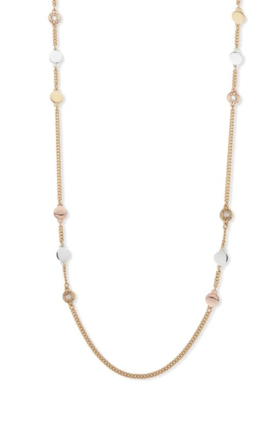 Shop Dkny Tri-tone Station Chain Necklace In Open Miscellaneous