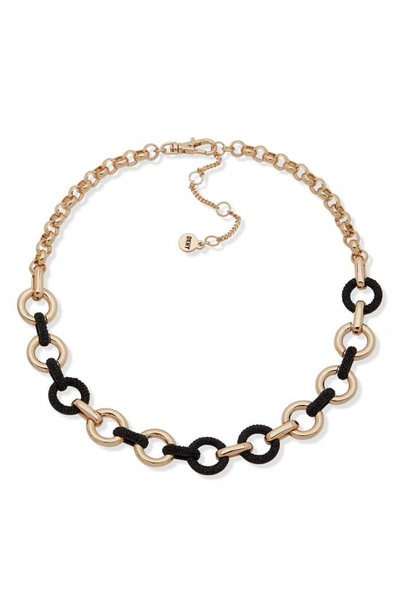 Shop Dkny Two-tone Pavé Crystal Link Collar Necklace In Gold