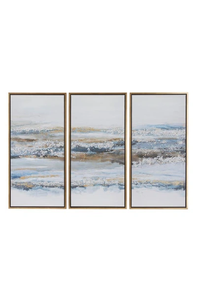 Shop Vivian Lune Home Set Of 3 Canvas Framed Wall Art In Blue